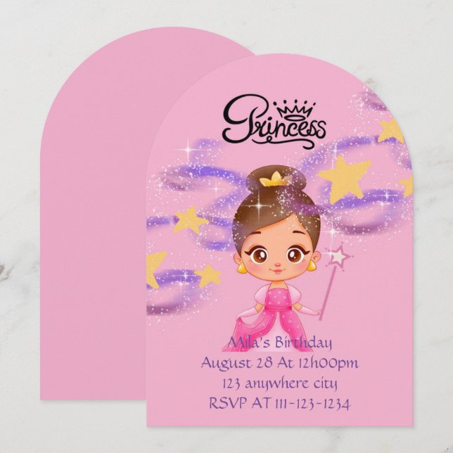 convite de aniversário da princesa rosa (Frente/Verso)