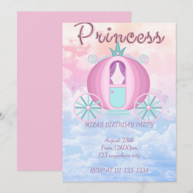 CONVITE DE ANIVERSÁRIO DA PRINCESA ROSA (Frente/Verso)