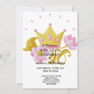 Convite de aniversário da princesa rosa e dourado.