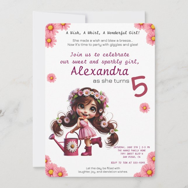 Convite de aniversário da Quirky dandelion (Frente)