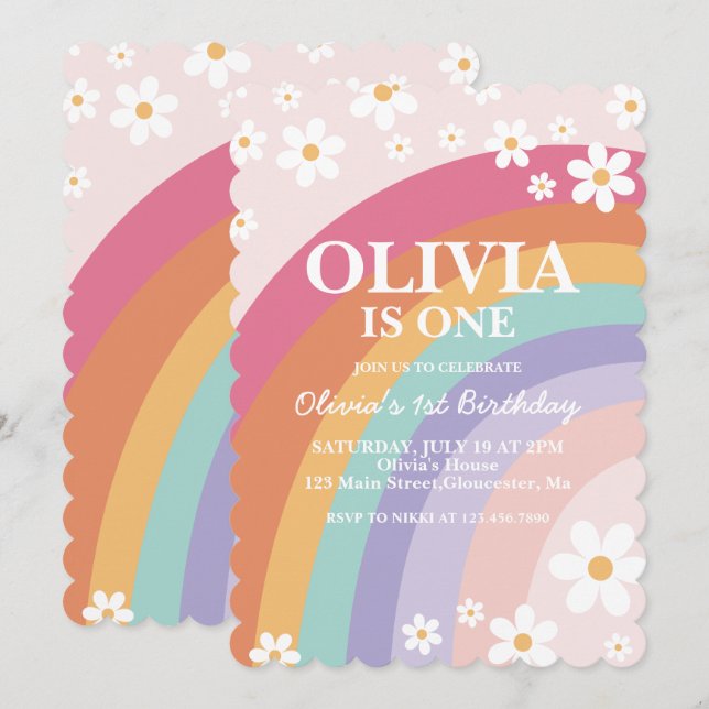 Convite de Aniversário da Rainbow Daisy (Frente/Verso)