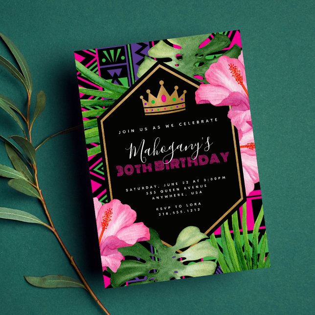 Convite de Aniversário da Rainha Africana Tropical (Criador carregado)
