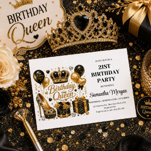 Convite de Aniversário da Rainha em Dourado Preto