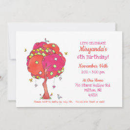 Convite de Aniversário da Rapariga de Árvores Rosa