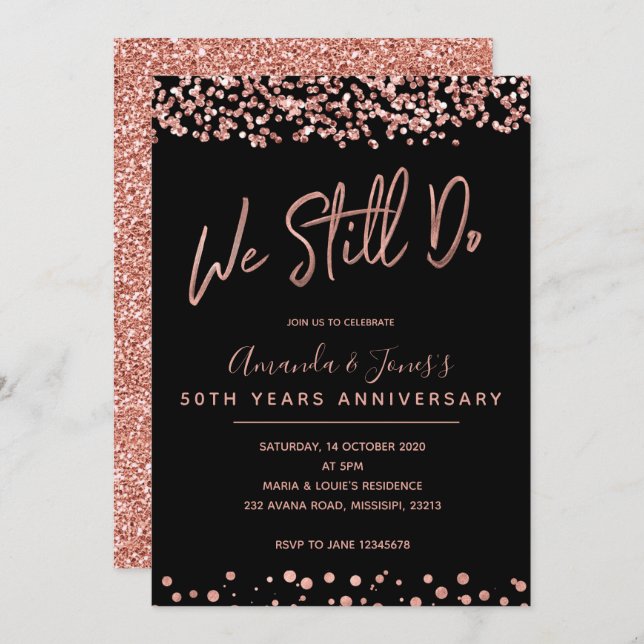 Convite de aniversário da Renovação de Vow DOURADO (Frente/Verso)