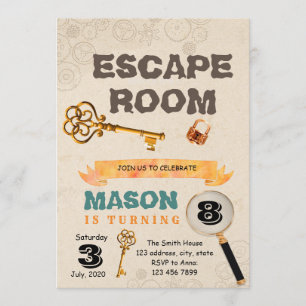 Convite de aniversário da sala do escape