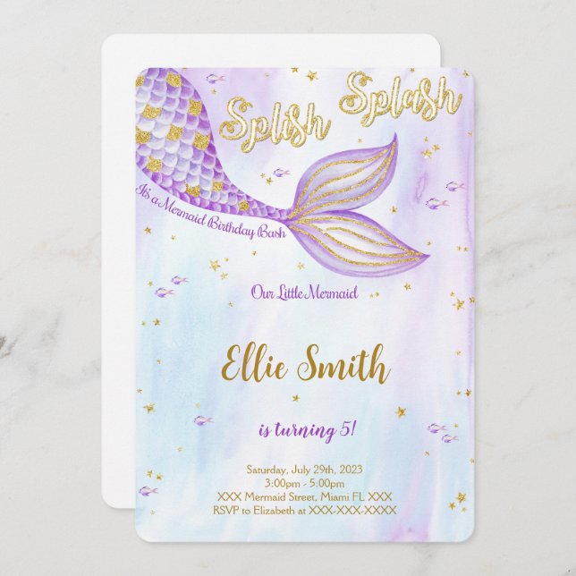 Convite de Aniversário da Sereia (Frente/Verso)