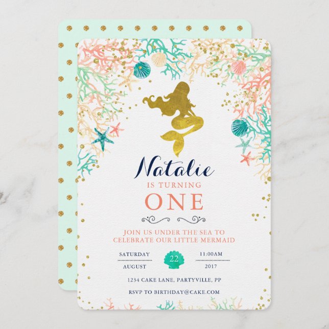 Convite de Aniversário da Sereia (Frente/Verso)