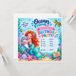 Convite de Aniversário da Sereia e Golfinho Amigos
