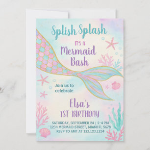 Convite de Aniversário da Sereia Glitter