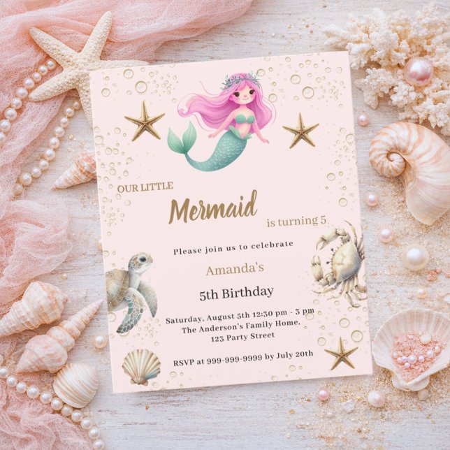 Convite de aniversário da Sereia sob o mar menina (Criador carregado)