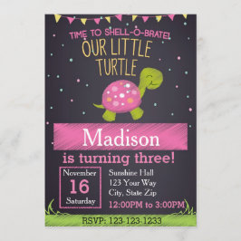 Convite de Aniversário da Tartaruga (rosa)