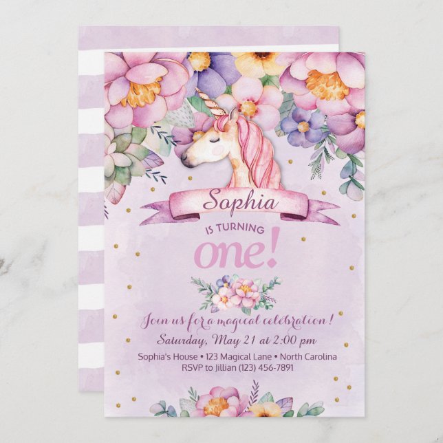 Convite de Aniversário da Unicórn Convite de Pales (Frente/Verso)
