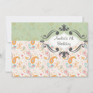Convite de Aniversário da Vintage Mint Paisley