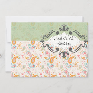 Convite de Aniversário da Vintage Mint Paisley