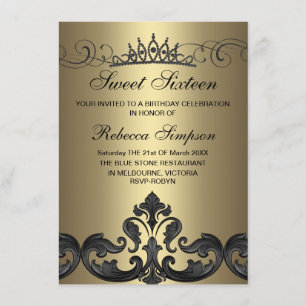 Convite de Aniversário Damasco e Tiara Dourado e P