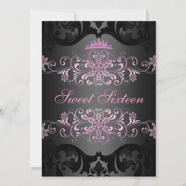 Convite de Aniversário Damasko Elegante Tiara Swee (Frente)