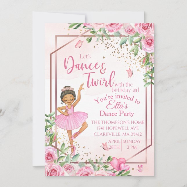 convite de aniversário dança de bailarina aquarela (Frente)