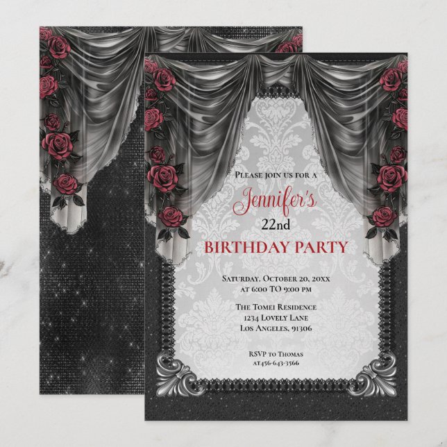 Convite de aniversário Dark Gothic (Frente/Verso)