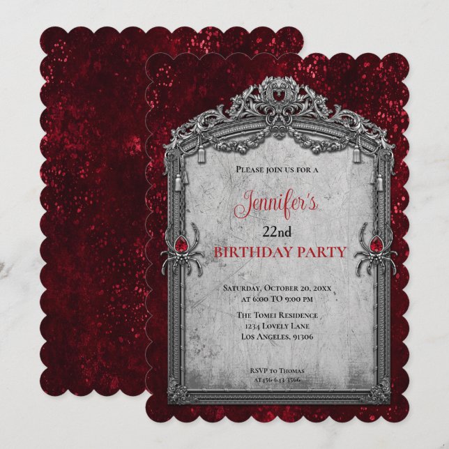 Convite de aniversário Dark Gothic (Frente/Verso)