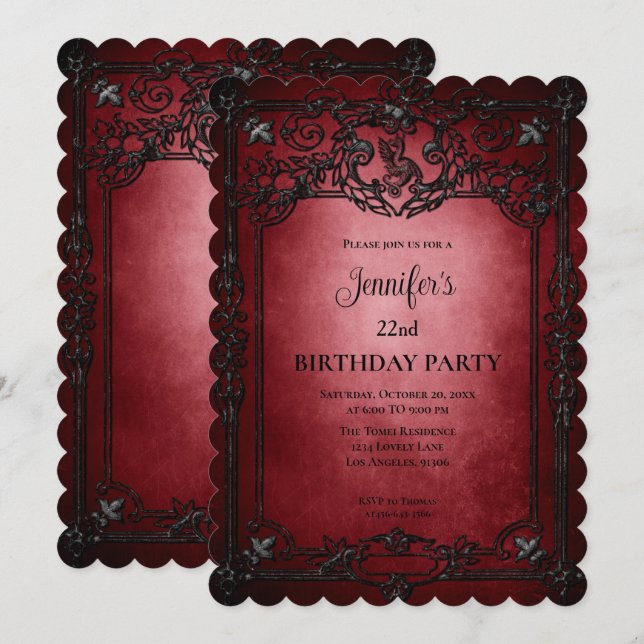 Convite de aniversário Dark Gothic (Frente/Verso)