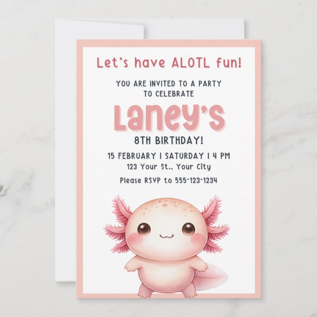 Convite de aniversário das meninas Axolotl, Convit (Frente)