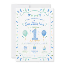 Convite de Aniversário de 1º Aniversário Menino Az
