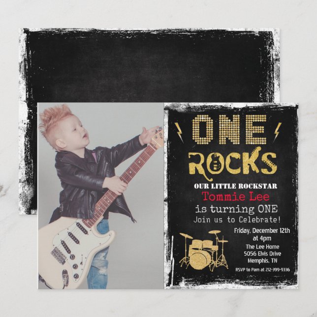 Convite de Aniversário de 1º Aniversário Rockstar  (Frente/Verso)