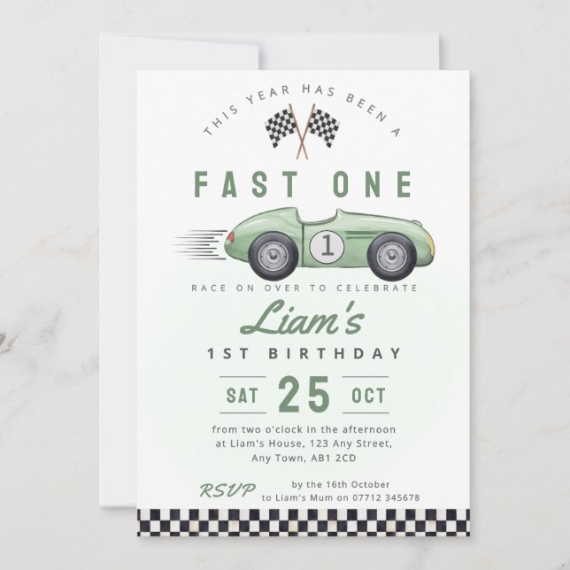 Convite de Aniversário de 1º Ano Carro Antigo Esve (Frente)
