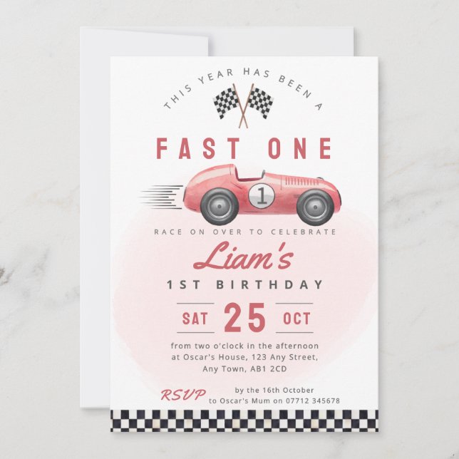 Convite de Aniversário de 1º Ano Carro Antigo Fast (Frente)
