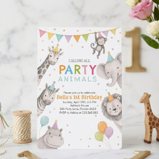 Convite de Aniversário de 1º Ano da Menina Safari