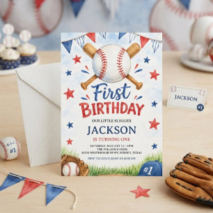 Convite de Aniversário de 1º Ano de Beisebol em Aq