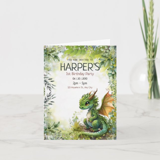 Convite de Aniversário de 1º Ano do Dragão Editáve (Frente)