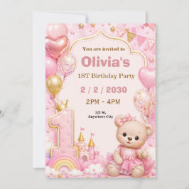 Convite de Aniversário de 1º Ano Fofa Rosa