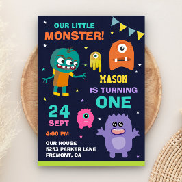 Convite de Aniversário de 1º Ano Little Monster
