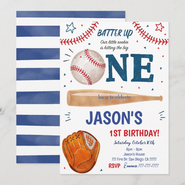 Convite de Aniversário de 1º Baseball  (Frente/Verso)