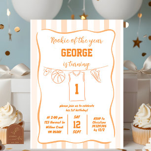 Convite de Aniversário de 1º Basquete Desenhado à 
