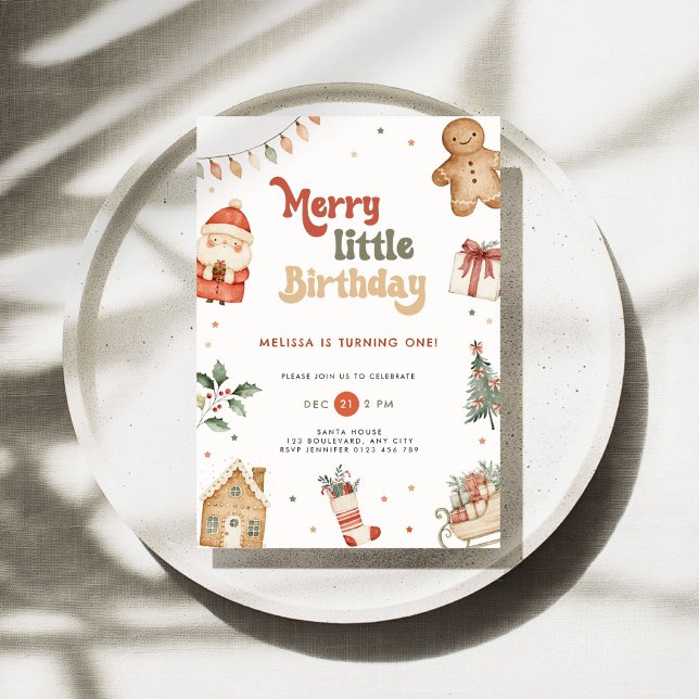 Convite de Aniversário de 1º Natal Feliz (Merry christmas birthday invitation)