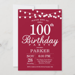 Convite de Aniversário de 100 anos Burgundy Vermel