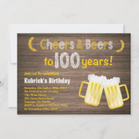 Convite de Aniversário de 100 anos Cheers e Beers