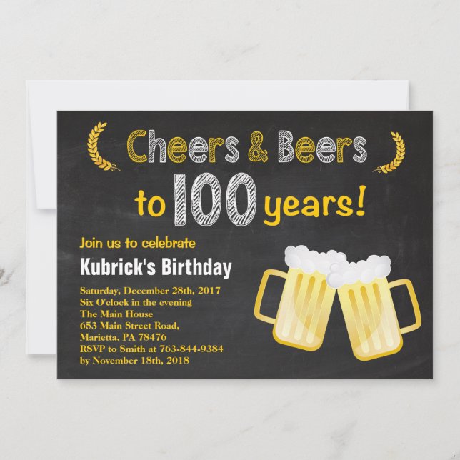 Convite de Aniversário de 100 anos Cheers e Beers (Frente)
