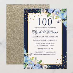 Convite de Aniversário de 100 anos com Brilho Flor