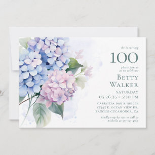 Convite de Aniversário de 100 anos com Hortênsias 
