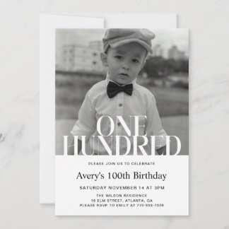 Convite de Aniversário de 100 Anos com Tipografia