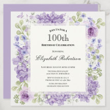 Convite de Aniversário de 100 anos Elegantes Flore