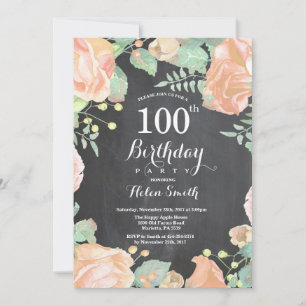 Convite de Aniversário de 100 anos Floral Pêssego 