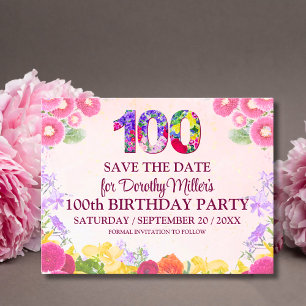 Convite de Aniversário de 100 anos Floral Save The
