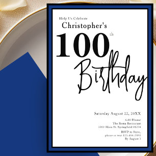 Convite de Aniversário de 100 anos Moderno Azul El