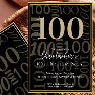 Convite de Aniversário de 100 anos Moderno Preto D