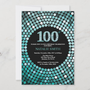 Convite de Aniversário de 100 anos Preto e Brilho